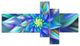 Huge Light Blue Fractal Flower, Floral Canvas Art Print, 60"x32", 5 panels