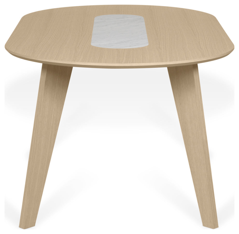 Modern Dining Table, Oak and White Marble