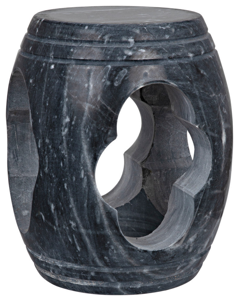 Noir Legend Handcrafted Round Side Table/Stool, Black Marble, 13.5" Dia.