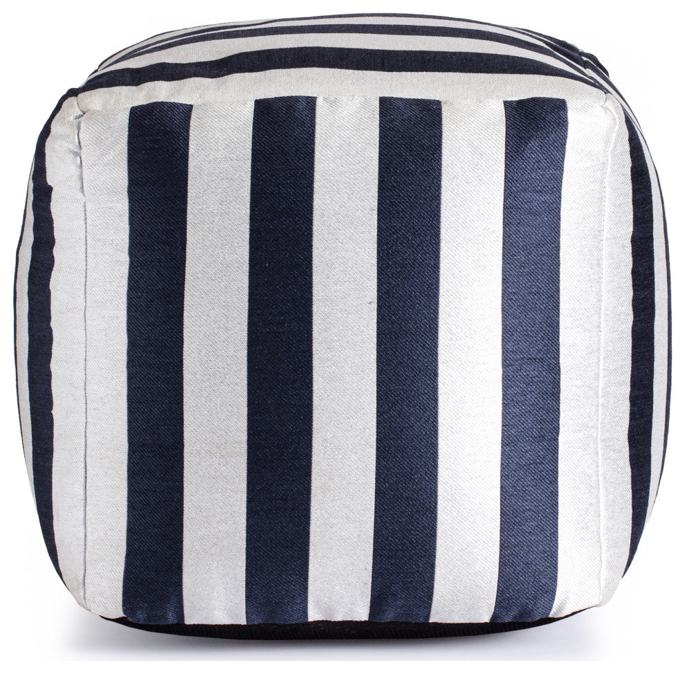 Cape May Blue 18" x 18" x 18" Navy and Ivory Pouf