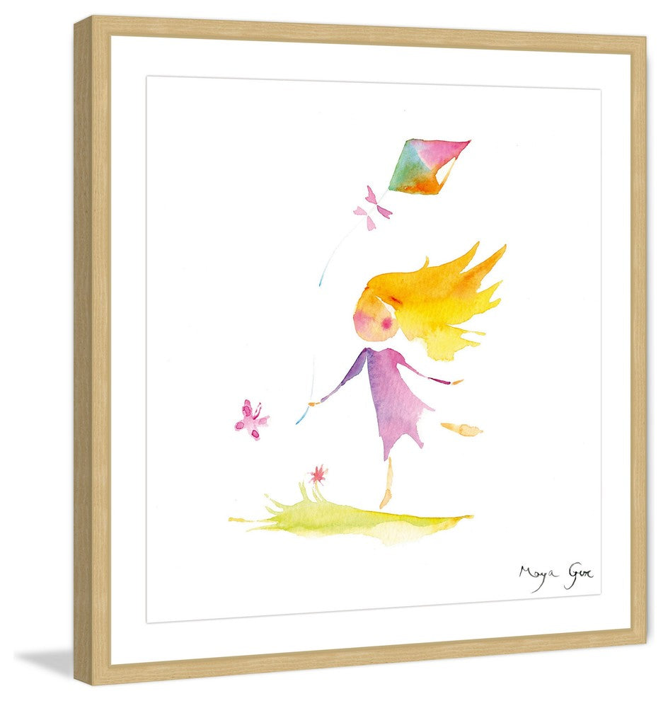 Marmont Hill, "Girl with Kite" by Maya Gur Framed Painting Print, 12x12