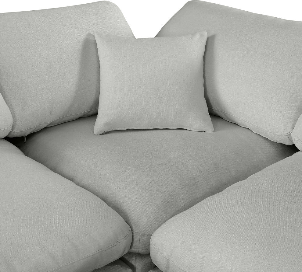 Comfy Upholstered L-Shaped Modular Sectional, Grey, 6-Piece: 3 Armless Chair, 1 Corner Chair, 2 Ottoman, Linen Textured Fabric