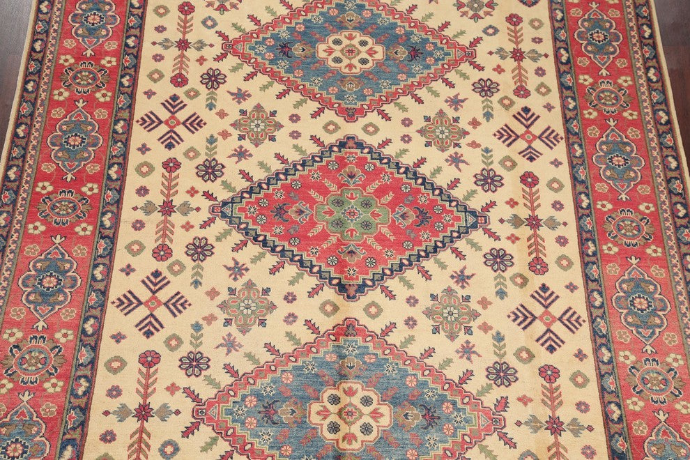 Pakistani Hand-Knotted Oriental Kazak Traditional Area Rug, Beige, 10'4"X8'0"