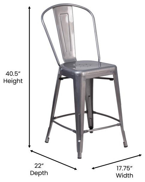 24'' High Indoor Clear Coated Counter Stool, Clear Coated/Gray