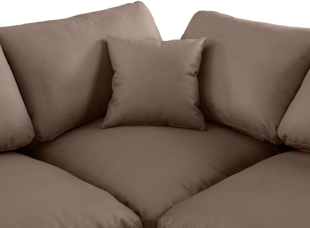 Comfy Upholstered U-Shaped Modular Sectional, Brown, 6-Piece: 2 Armless Chair, 2 Corner Chair, 2 Ottoman, Vegan Leather