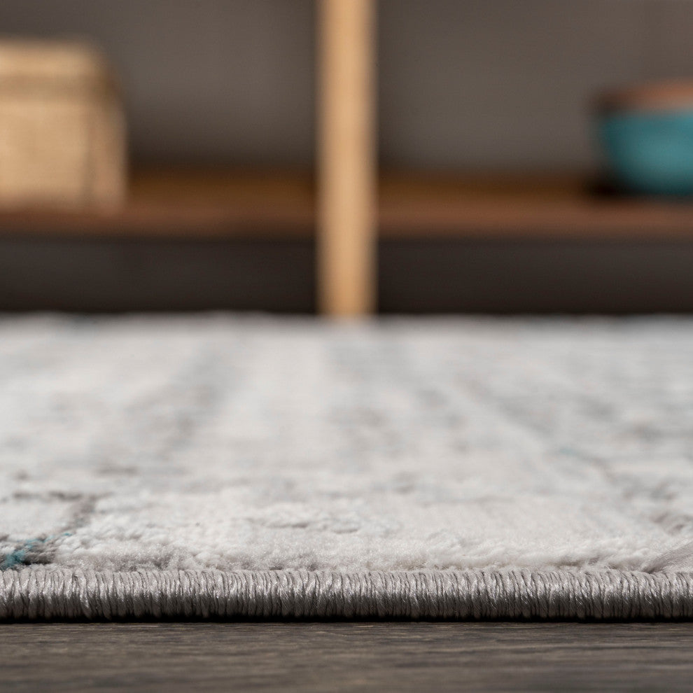 Ancient Faded Trellis Gray/Turquoise 2'x10' Runner Rug