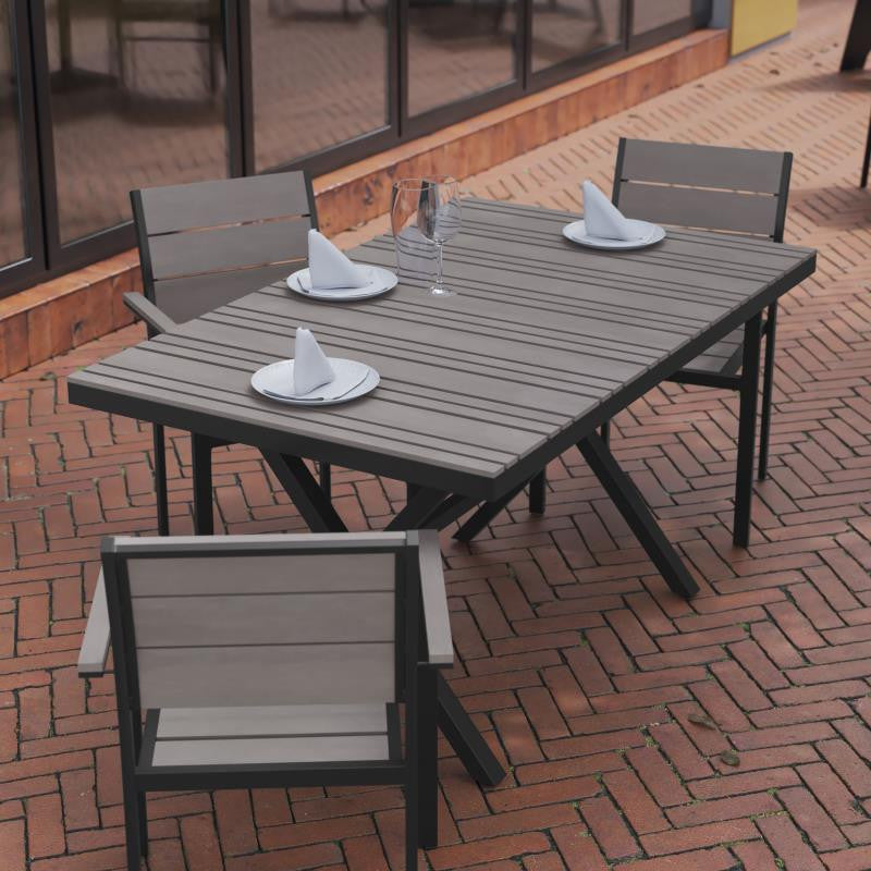 Finch Commercial Grade X-Frame 59" x 35.5" Outdoor Dining Table, Gray