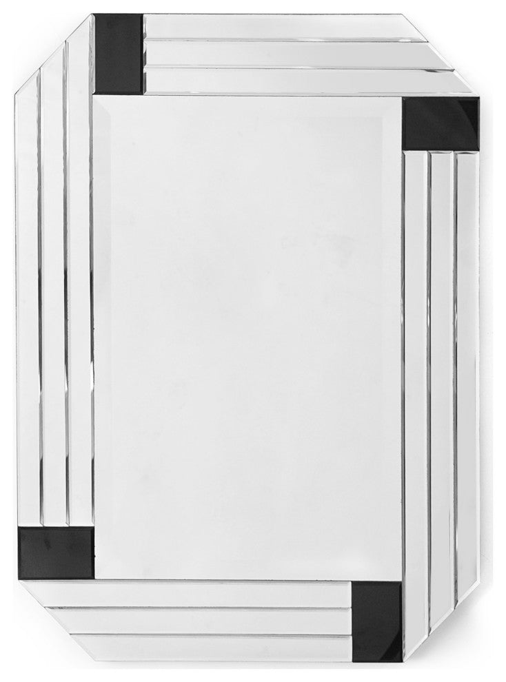 Silver Round Mirror With Black Corners