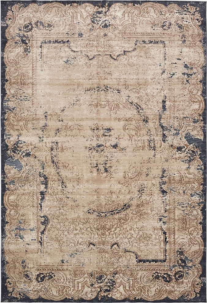 Transitional Cottage 10''x14''5" Rectangle Creme Area Rug