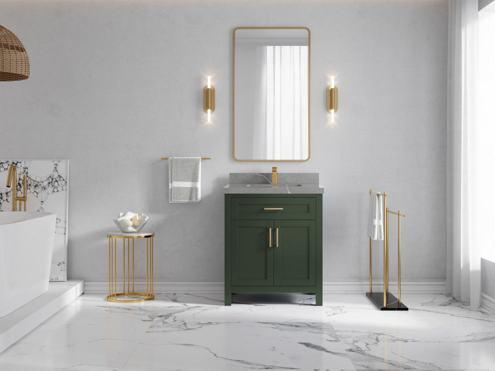 Cambridge 30 Single Sink Bath Vanity in Pewter Green 2" Piatra Gray