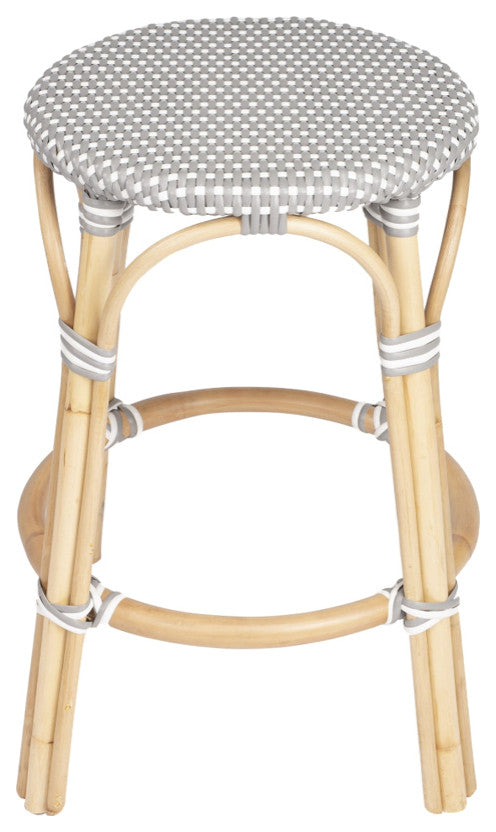 24" Natural Gray and White Rattan Backless Counter Height Bar Chair
