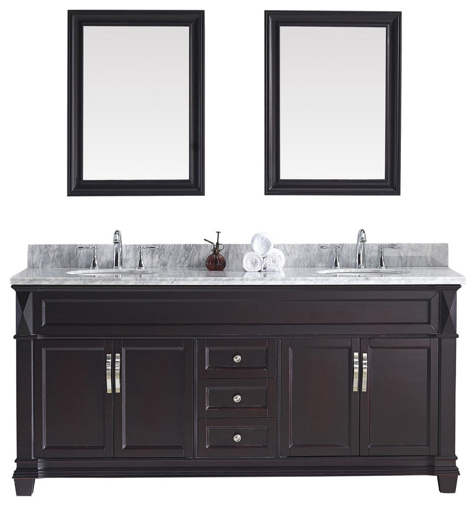 Victoria 72" Double Bathroom Vanity, Espresso, Round Sink, No Faucet