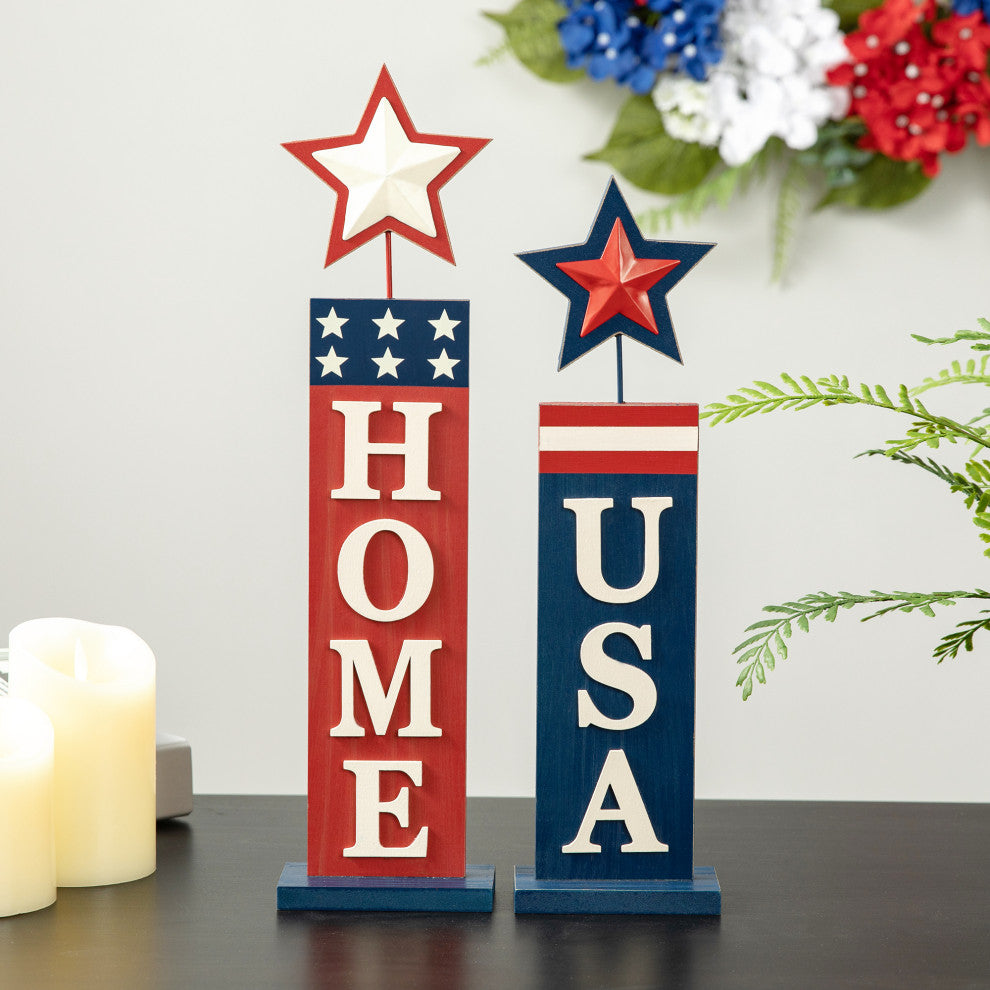 2-Piece Wooden Patriotic/Americana Firecracker Table Sign Set