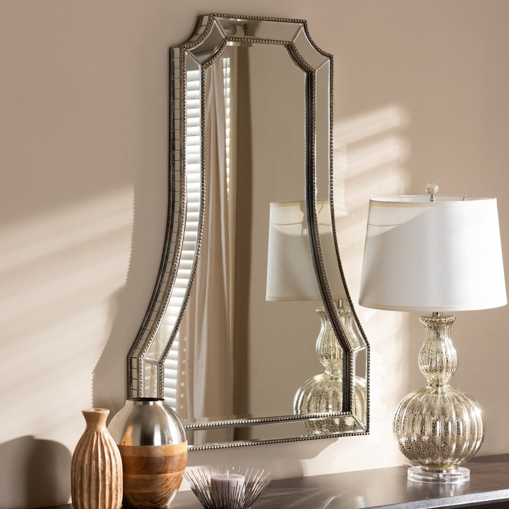 Modern And Contemporary Antique Silver Finished Accent Wall Mirror