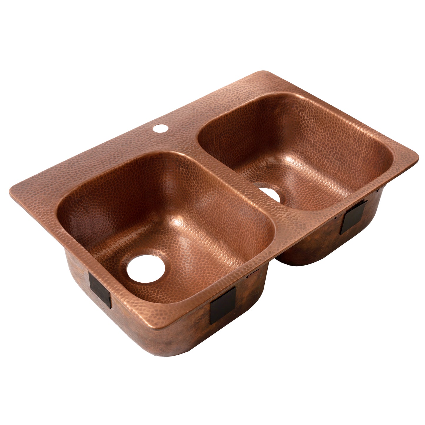Santi 33" Drop-in Copper Double Bowl Kitchen Sink, 1-Hole
