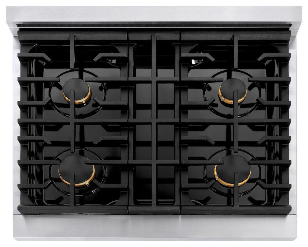 ZLINE 30" Gas Range, Stainless Steel With Champagne Bronze SGRZ-30-CB