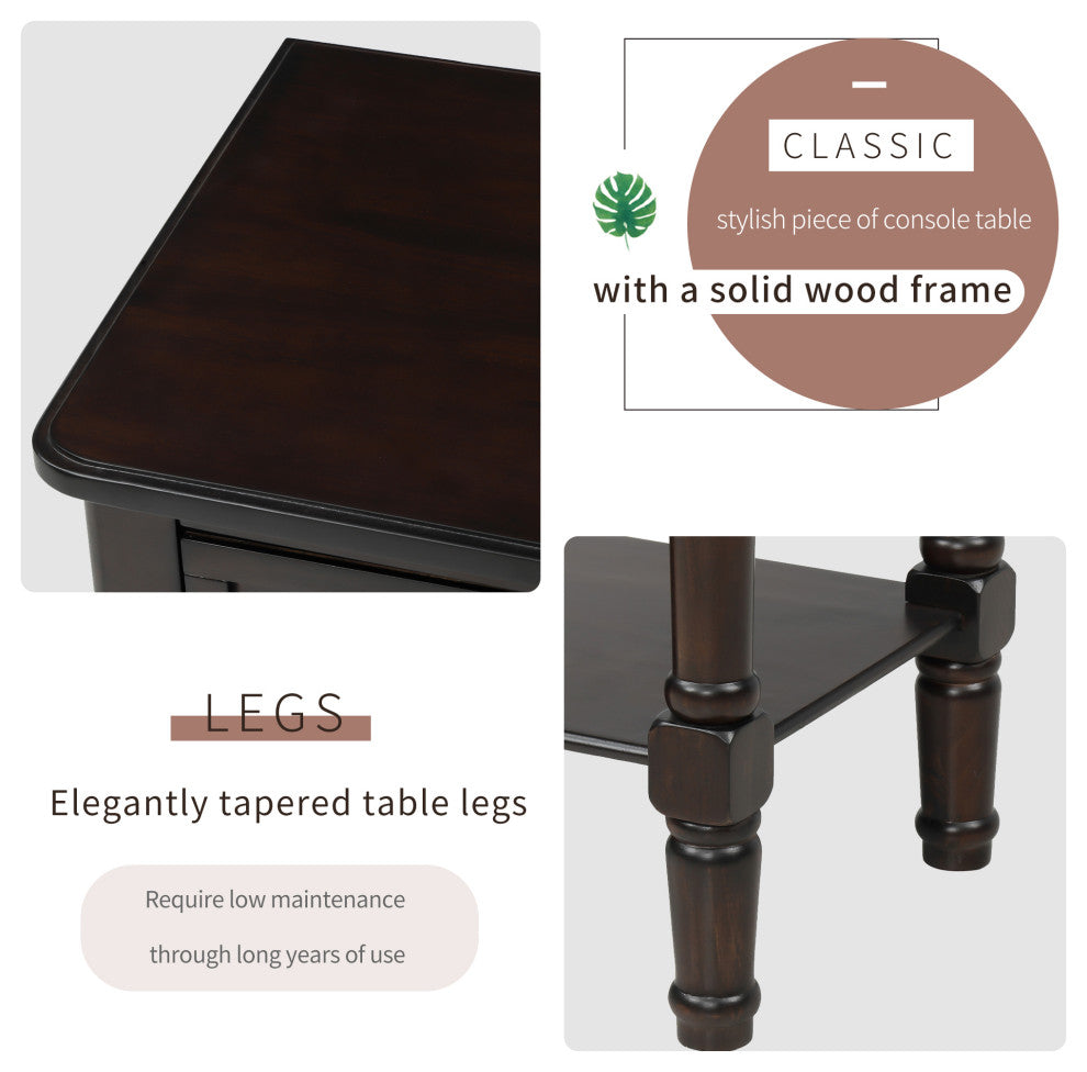 TATEUS Modern Narrow Console Table With Three Storage Drawers, Espresso