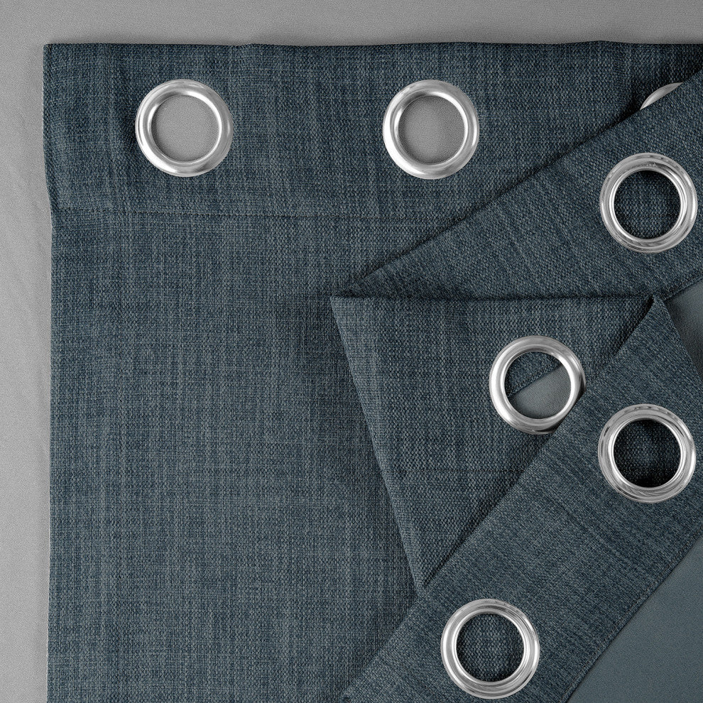 Faux Linen Grommet Room Darkening Curtain Single Panel, Reverie Blue, 50w X 108l
