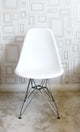 Set of 4 DSR White Mid Century Modern Dining Shell Chair, Steel Eiffel Legs