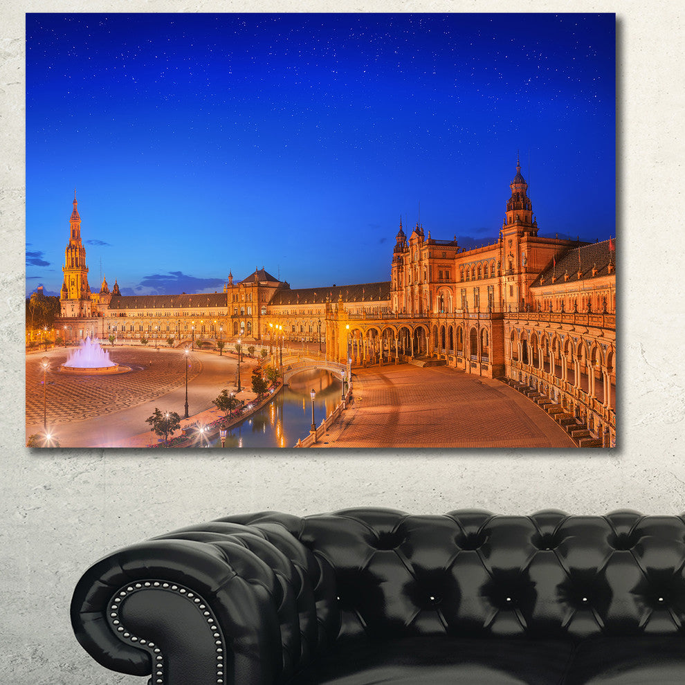 View of Spain Square at Sunset, Cityscape Canvas Art Print, 40"x30"