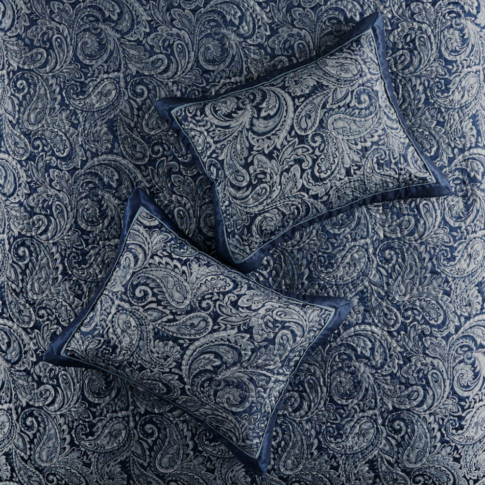 Madison Park Aubrey 5 Piece Reversible Jacquard Bedspread Set, Navy