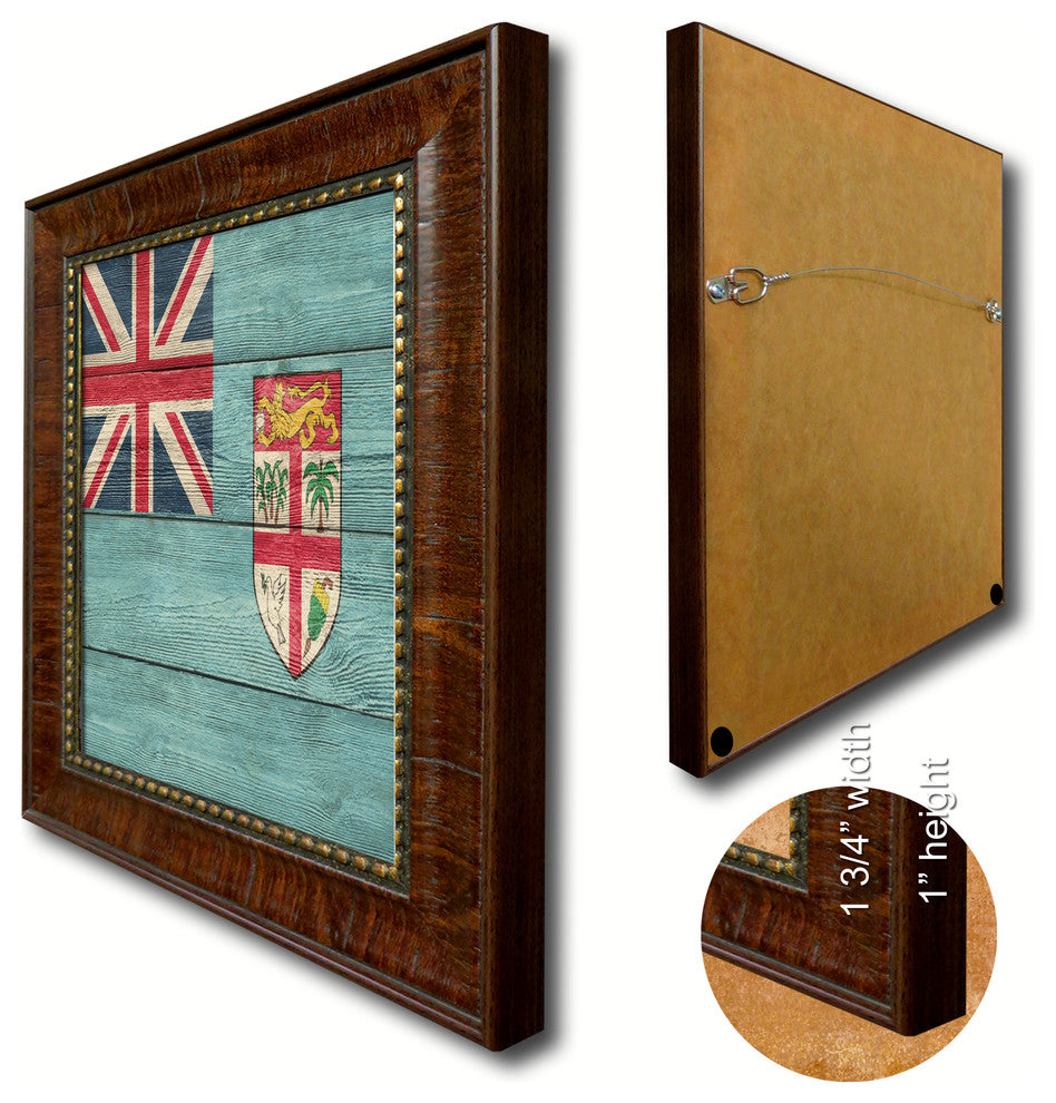 Fiji Country Textured Flag Print With Brown Gold Frame, 15"X21"