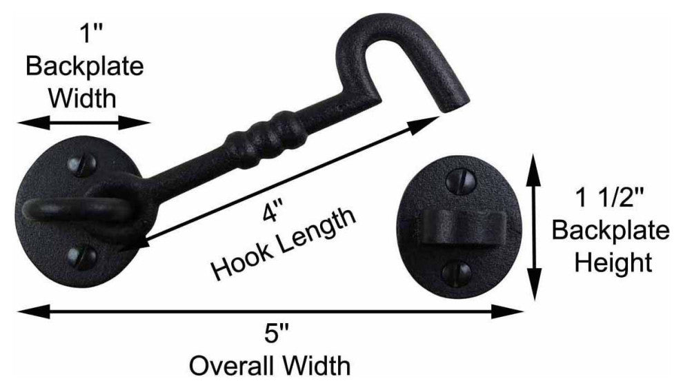 Renovators Supply Gate Latch Lock 5" Wrought Iron Hook and Eye Door Lock Latch