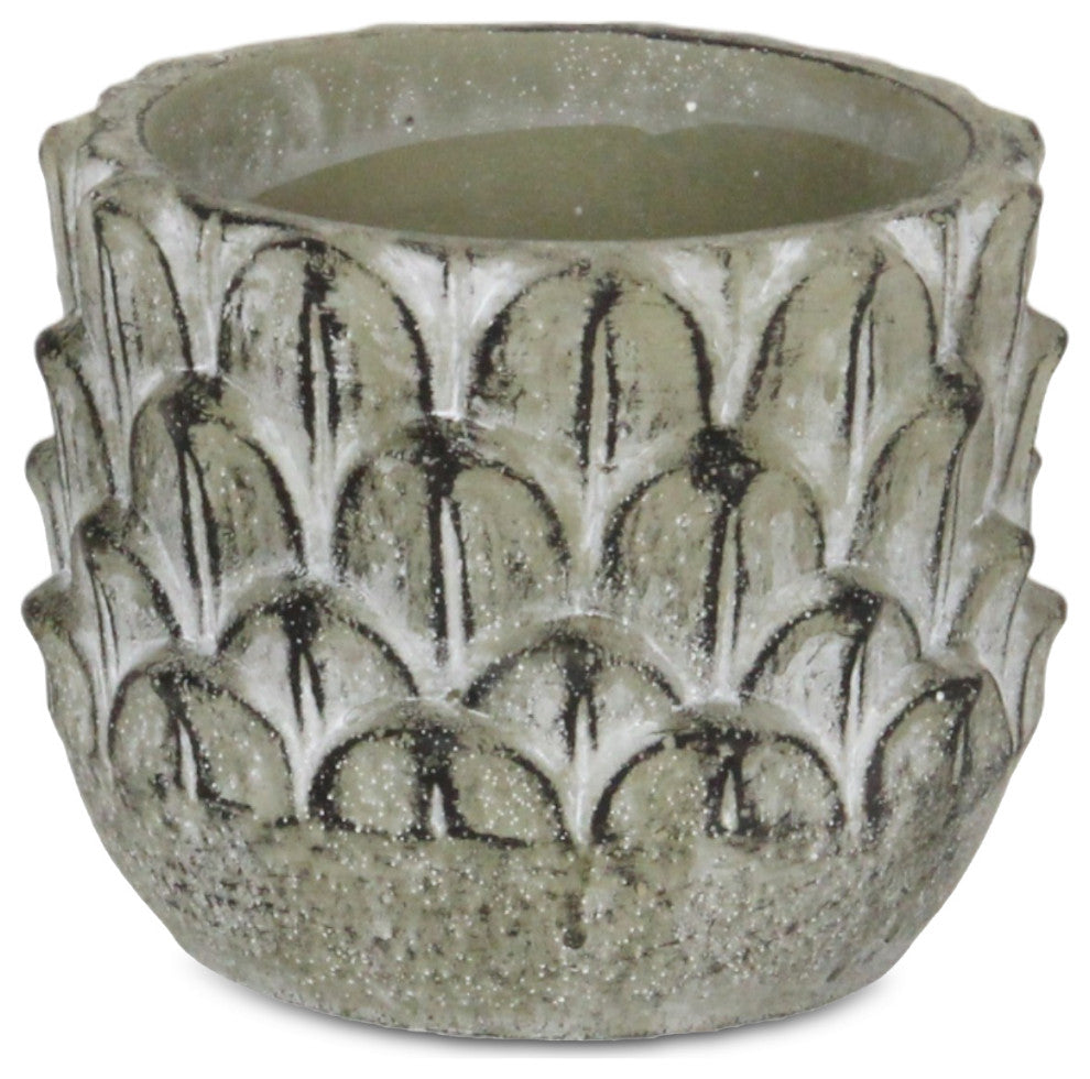 Round Cement Pot Feather Pattern, 5.25"