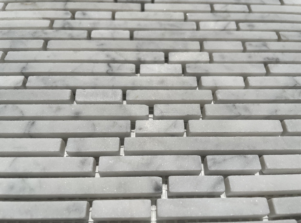 Carrara Marble Bamboo Random Strip Tile Heavy Rain Mosaic Honed Venato, 1 sheet