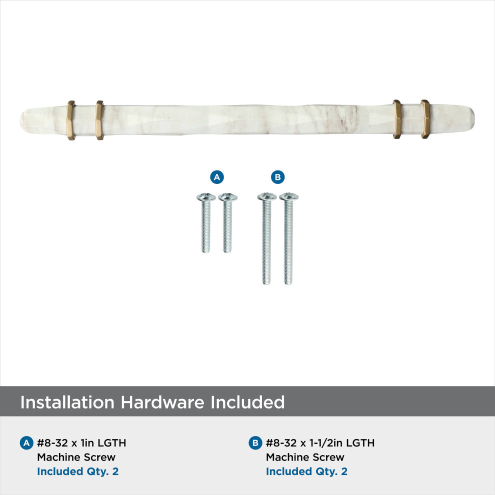 Carrione Cabinet Pull, Marble White/Golden Champagne, 6-5/16" Center-to-Center
