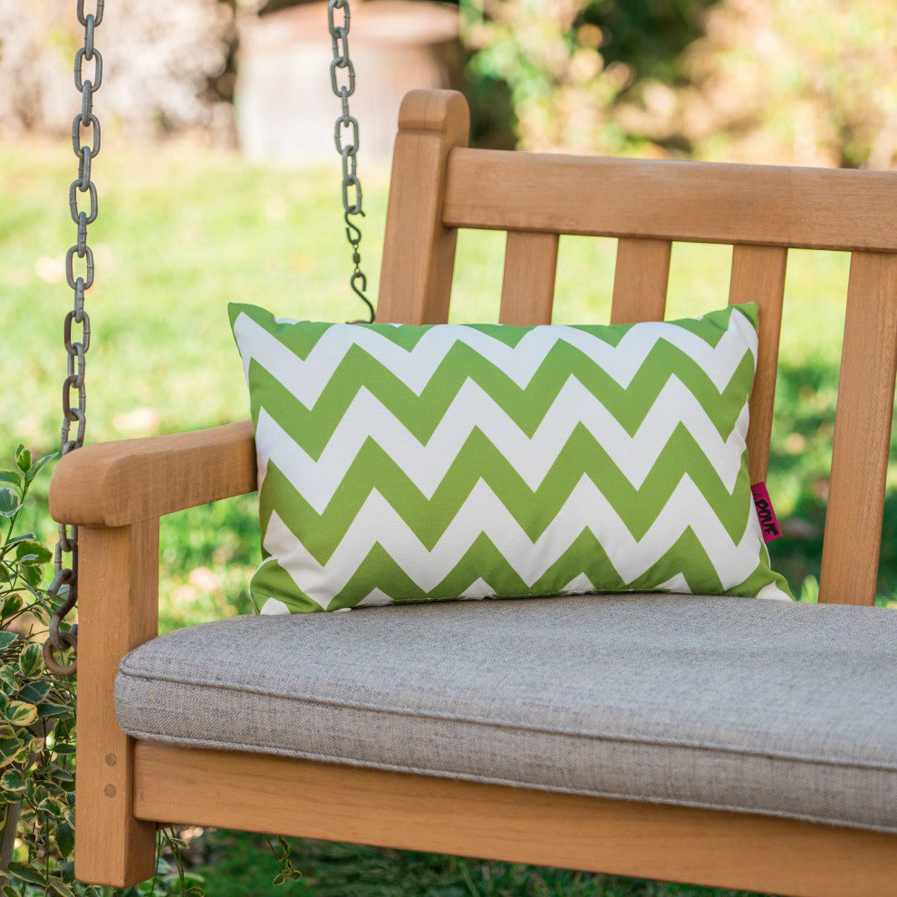 GDF Studio Embry Outdoor Chevron Water Resistant Rectangular Throw Pillow, Green