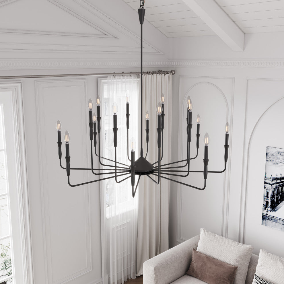 Farmhouse Classic Black Multi-Bulbs Candle Chandelier for Kitchen Island, 16-Light