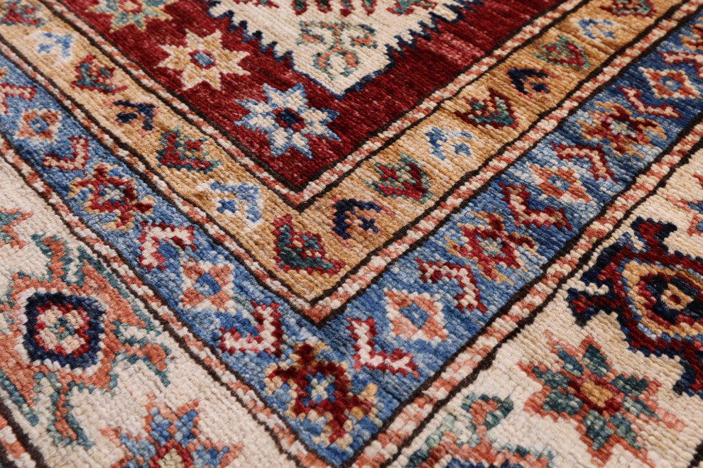 Geometric Super Kazak Handmade Wool Rug 5' 0" X 6' 11" - Q12942