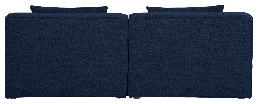 Cube Upholstered Modular Sofa, Navy, 2-Piece: 2 Armless Chair, Linen Texured Fabric
