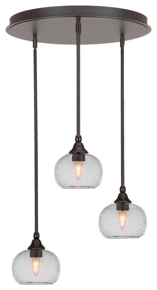 Empire 3-Light Cluster Pendalier, Dark Granite/Clear Bubble