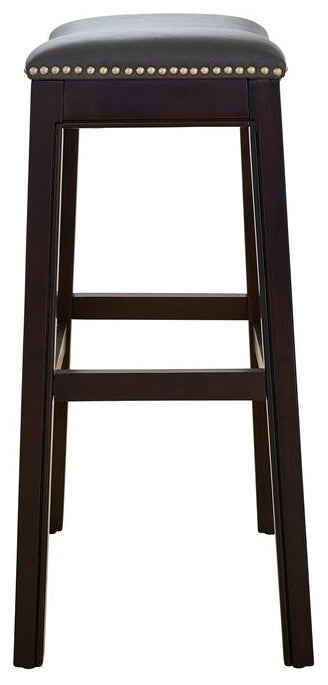 New Ridge Home Goods Julian Saddle Seat Barstool With Grey Faux Leather Seat