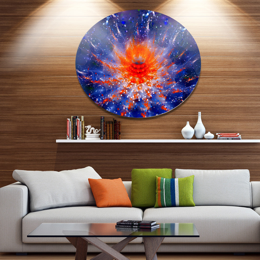 Colorful Glowing Flower In Space, Flower Round Metal Wall Art, 11"