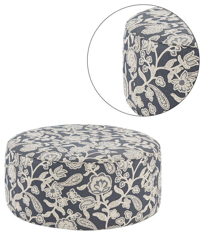 Chenille Upholstered Round Ottoman, Floral Multi