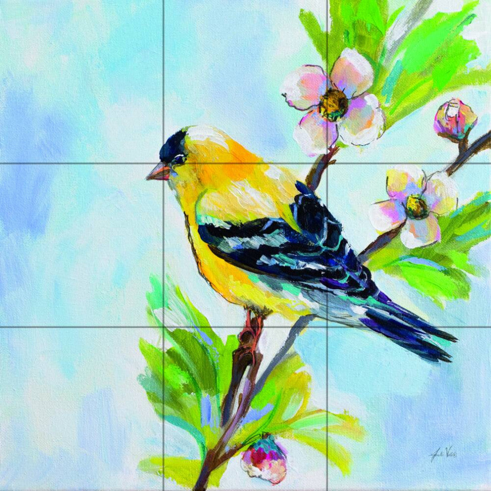 Tile Mural Kitchen Backsplash Golden Finch by Jeanette Vertentes