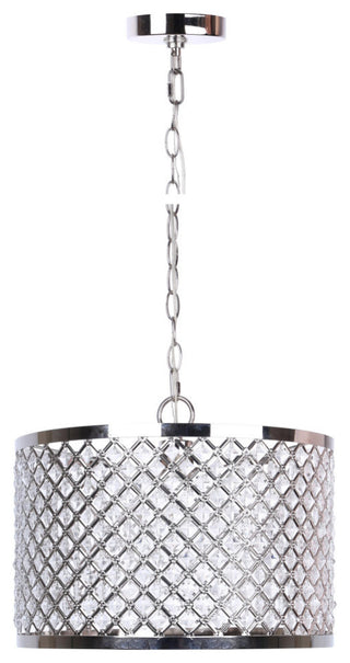 1-Light Polished Nickel Pendant Lamp With Crystalline Metal Shade