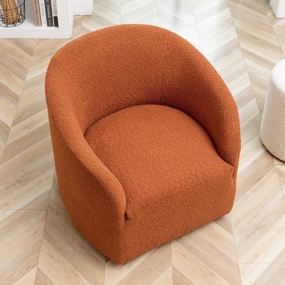 32" Wide Boucle Upholstered Swivel Barrel Chair, Caramel
