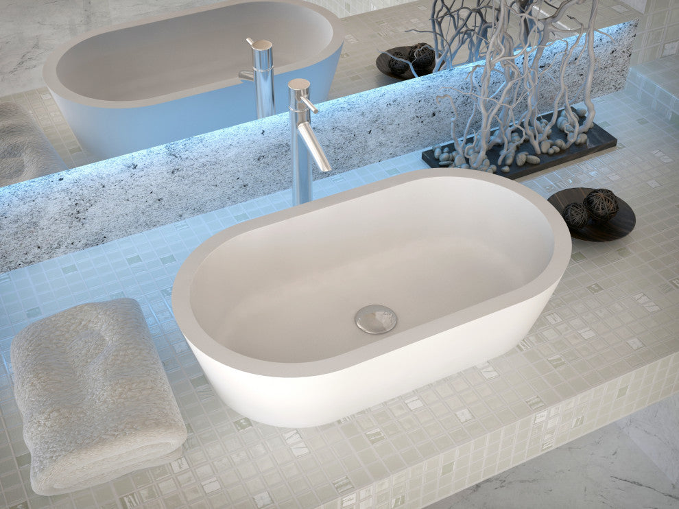 ANZZI Matoko 1-Piece Solid Surface Vessel Sink, Matte White