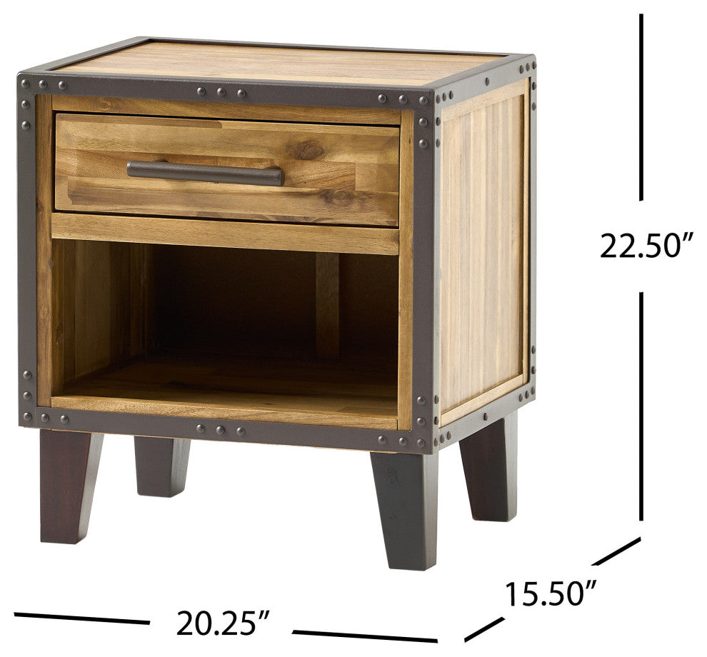 GDF Studio Glendora Solid Wood Single Drawer End Table Nightstand, Natural Stain
