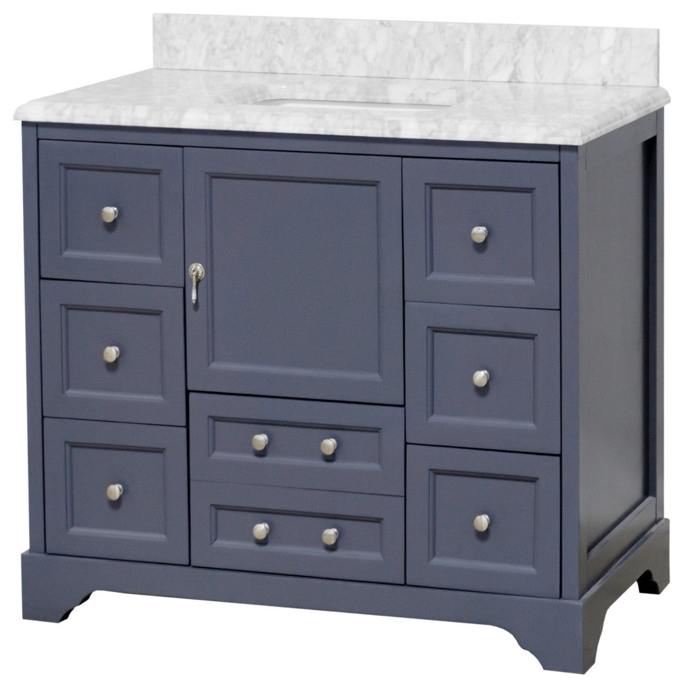 Madison 42" Bathroom Vanity, Marine Gray, Carrara Marble