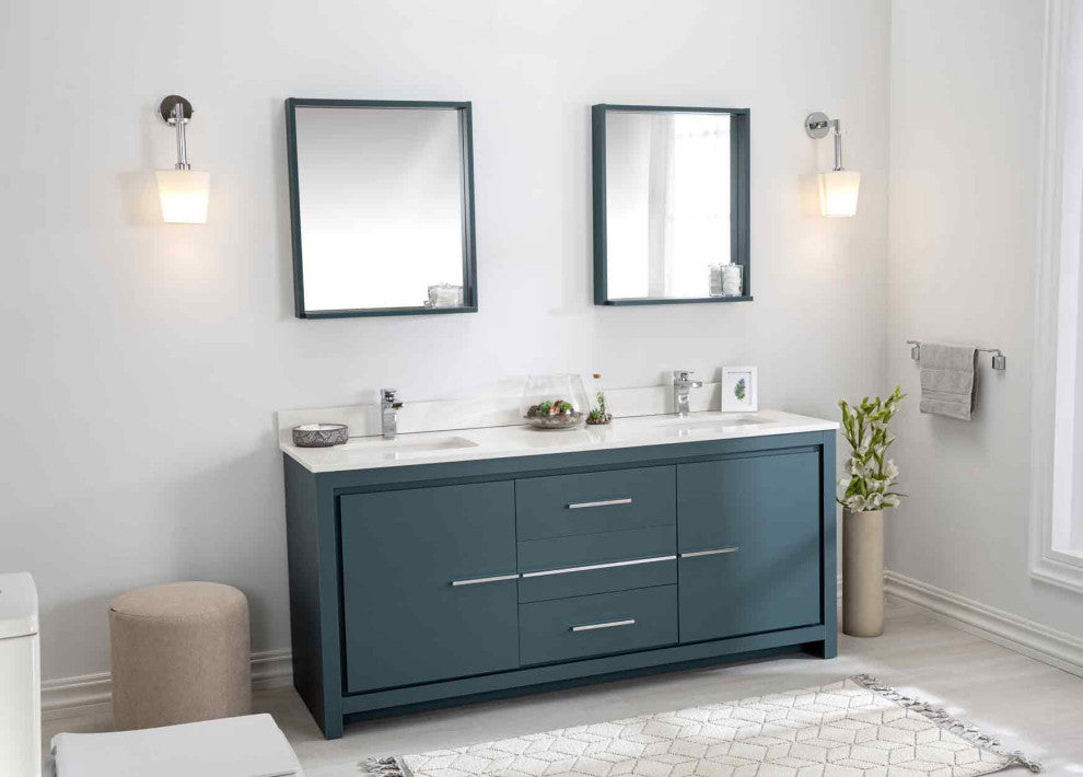 Mila Collection 72" Bathroom Vanity With Sink, Mirror, Countertop, Alasca Blue