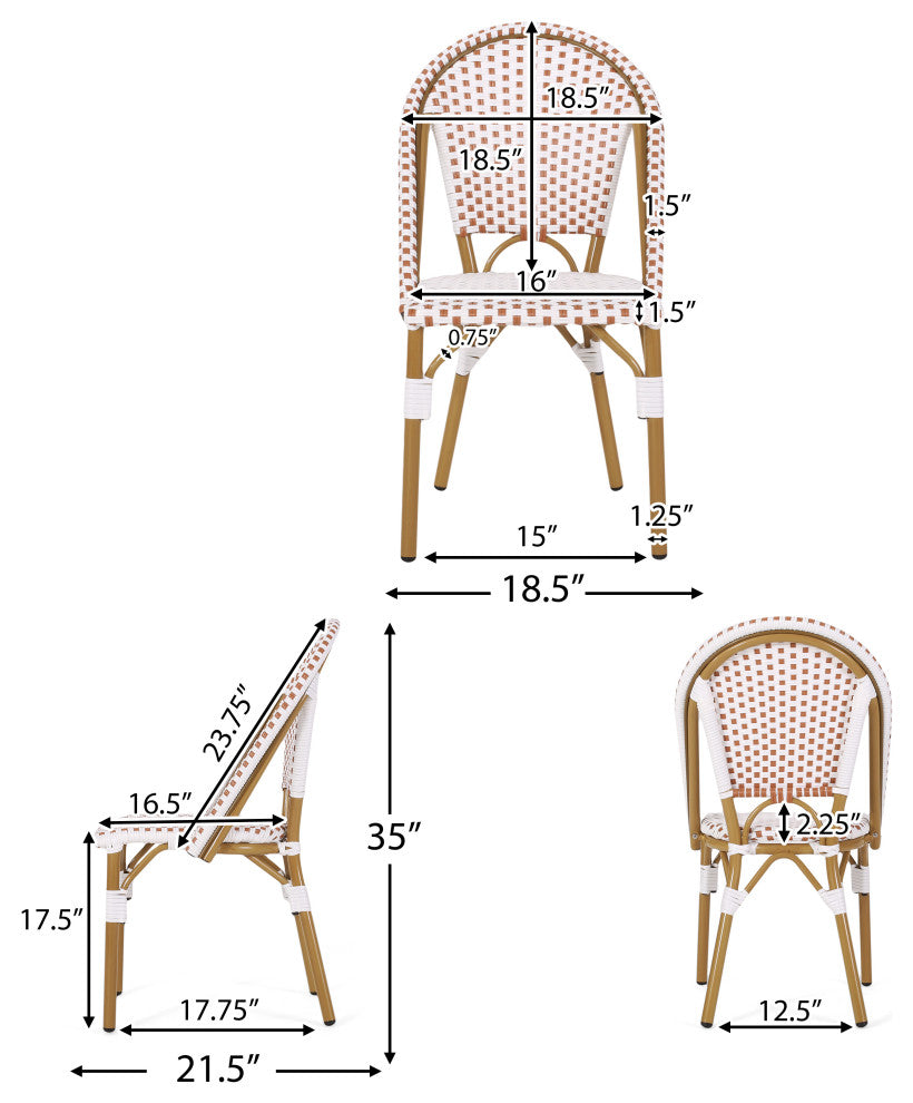 Baylor Outdoor French Bistro Chair, Set of 2, Rust Orange/White/Bamboo Print Finish