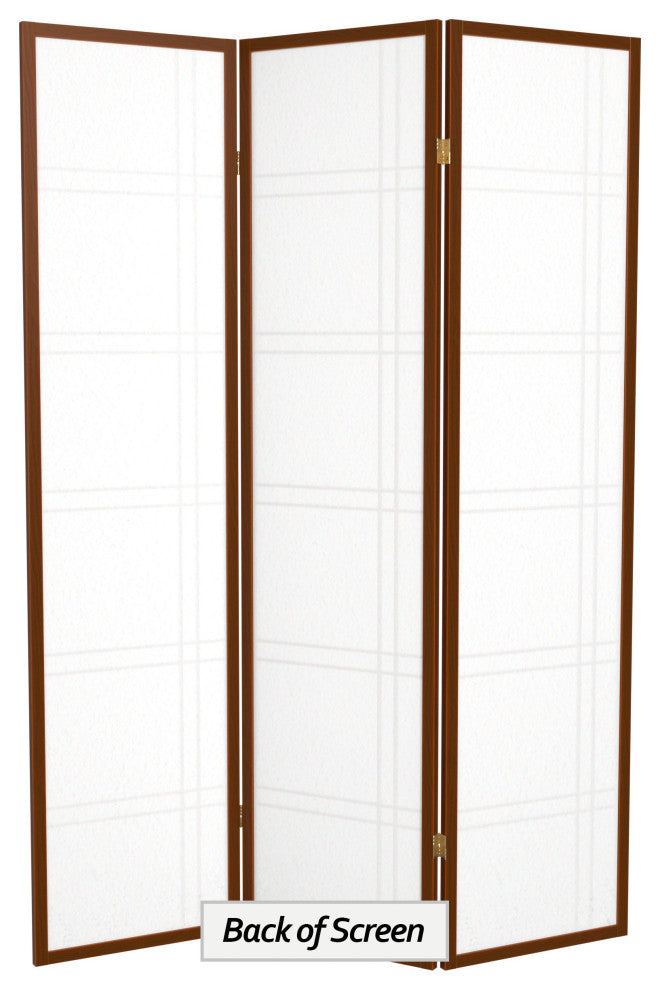 6' Tall Double Cross Shoji Screen, Walnut, 3 Panels