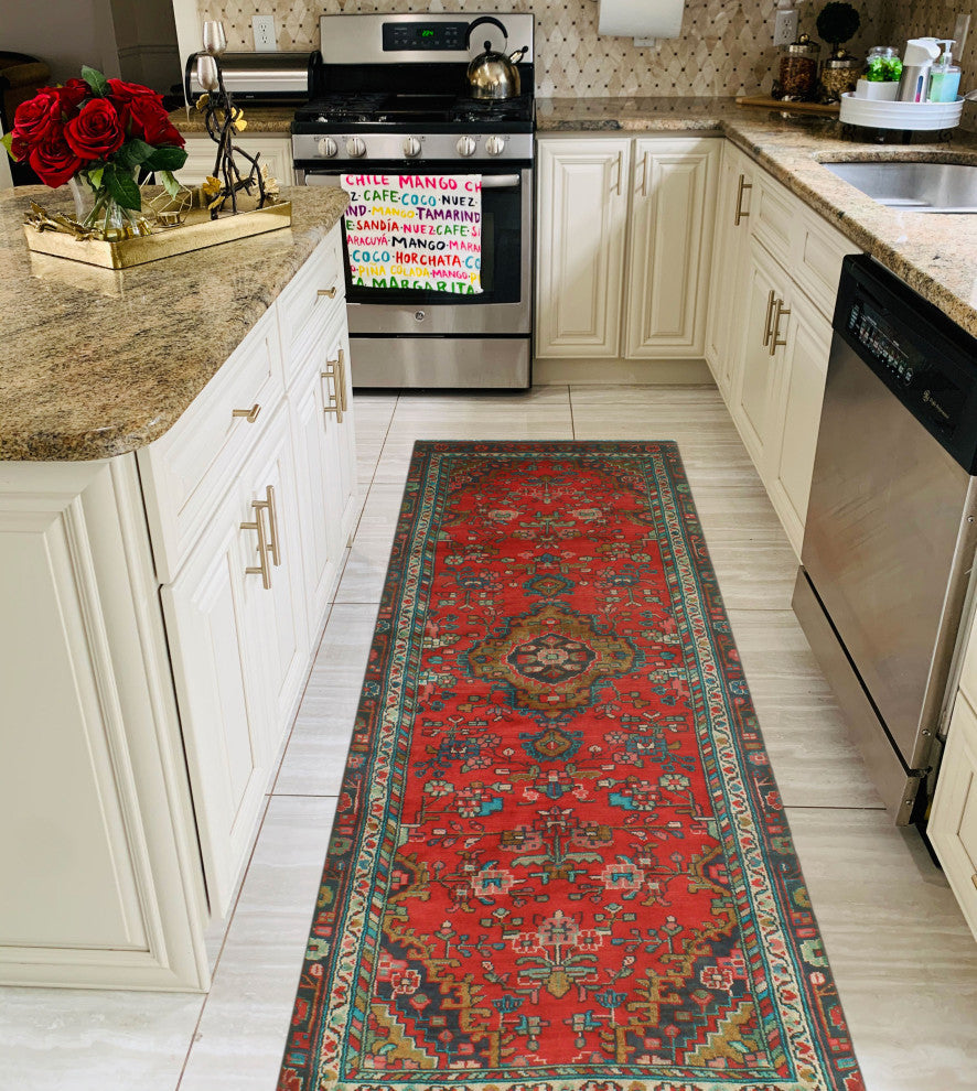 Fine Vintage Distressed Yaqut Red/Navy Runner, 2'11x9'2