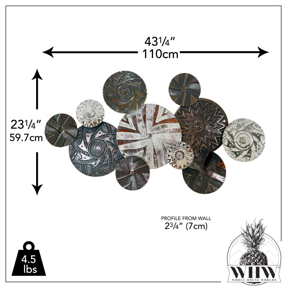 Modernist Floating Roundels, Atelier Metal Wall Decor, Gray White Washed Patina