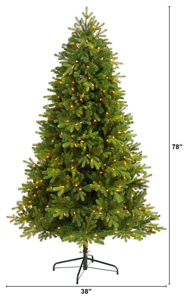 6.5' Washington Fir Faux Xmas Tree W/ 400 Clear Lights & 1110 Bendable Branches